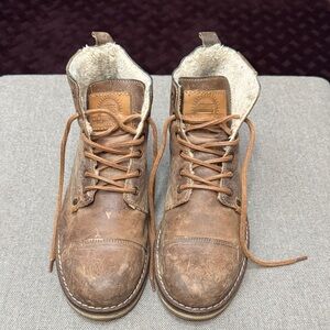 Bullboxer Men's Brown Leather Lace-Up Winter Boots with Sherpa Lining Size 12